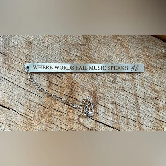 Silver Music Bookmark, “Where Words Fail Music Speaks” - Picture 2 of 2